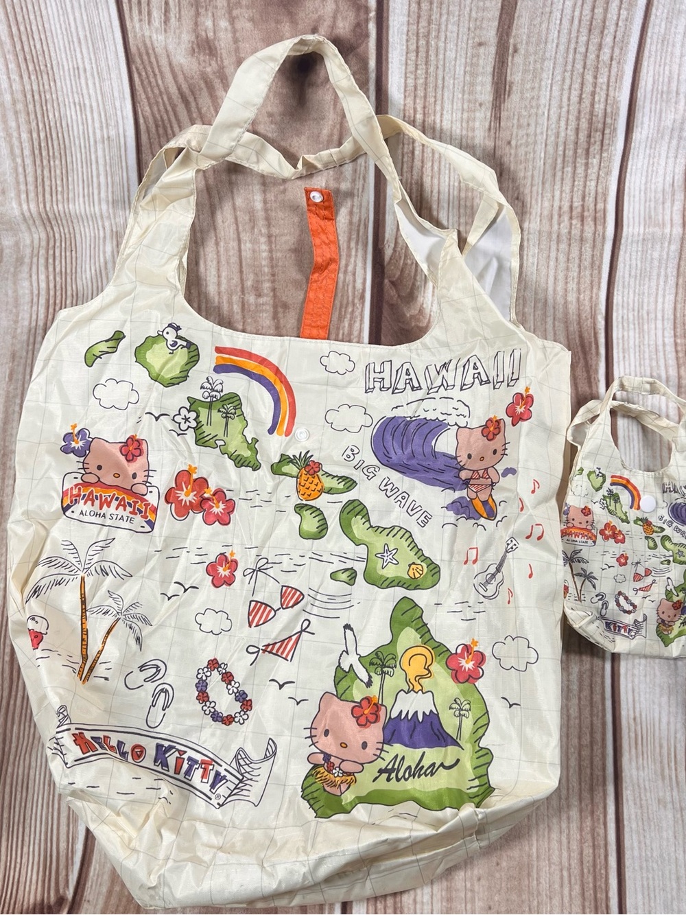 Hello Kitty Cream Tote Bag with Colorful Hawaii Prints